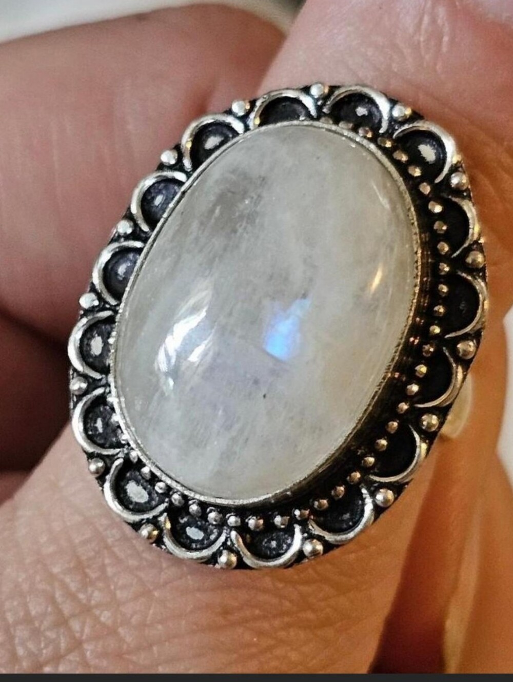 AAA Rainbow Moonstone Statement Ring Sterling Silver Denver Gem Show Orig $136